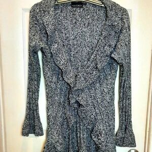 Brittany Womans Black Ruffly Black ,Gray Open‎ Sweater S
